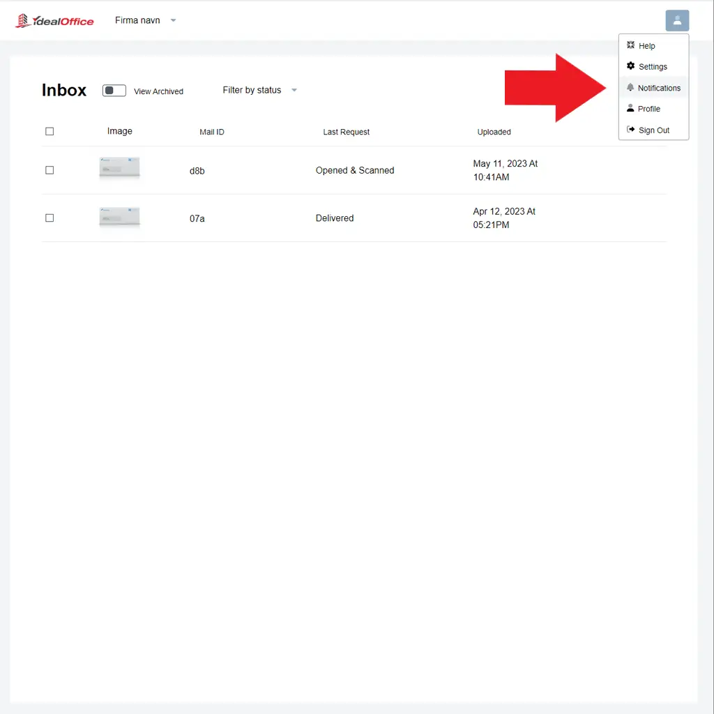 Virtuel postkasse klient side - Profil menu - Notifikationer