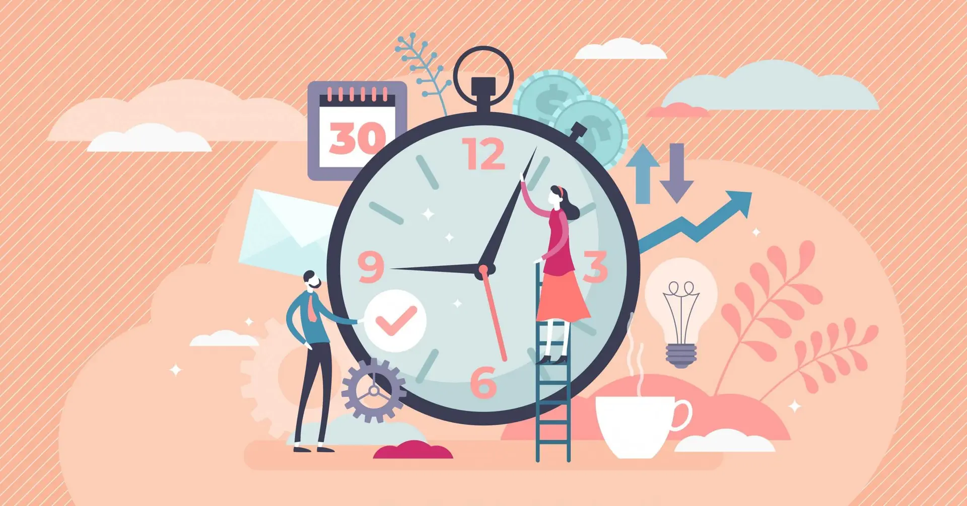 Time management concept, flat tiny persons vector illustration